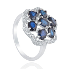 Изящен Сребърен Пръстен "Цвете" с Естествени Сапфири и Циркони 2,60 ct.