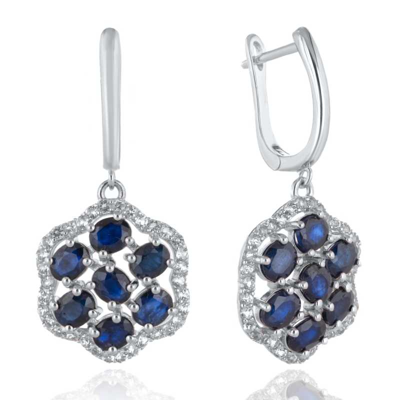 Изящни Сребърни Обеци "Цвете" с Естествени Сапфири и Циркони 5,20 ct.