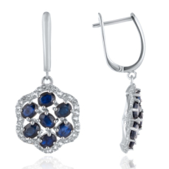 Изящни Сребърни Обеци "Цвете" с Естествени Сапфири и Циркони 5,20 ct.