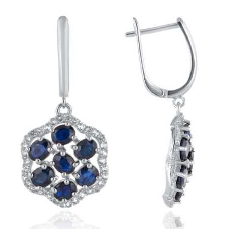 Изящни Сребърни Обеци "Цвете" с Естествени Сапфири и Циркони 5,20 ct.