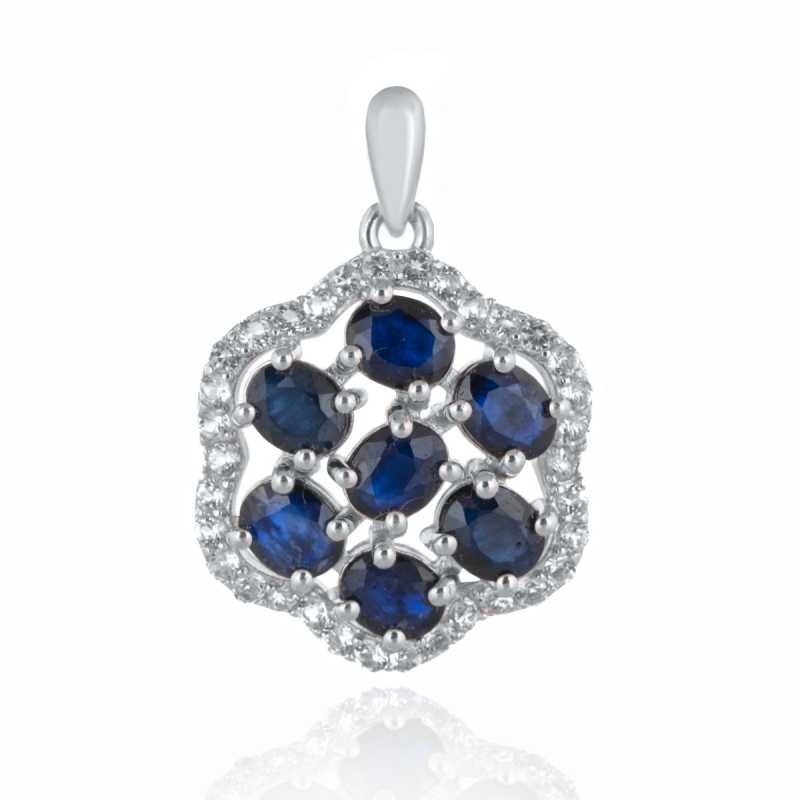 Изящна Сребърна Висулка "Цвете" с Естествени Сапфири и Циркони 2,60 ct.