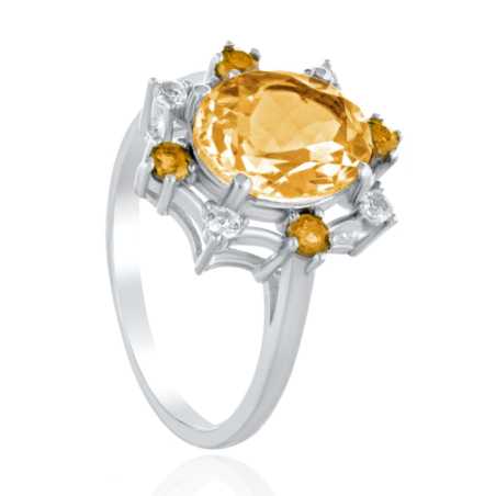 Ослепителен Пръстен Сребро с Естествен Цитрин и Циркони 3,41 ct.