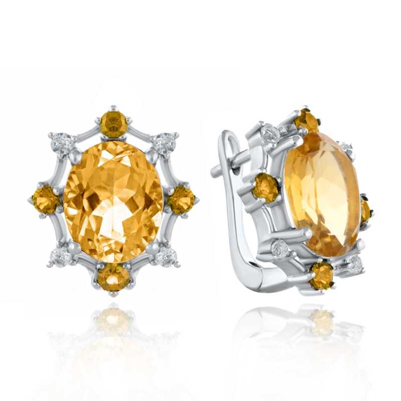 Ослепителни Обеци Сребро с Естествен Цитрин и Циркони 6.82 ct.