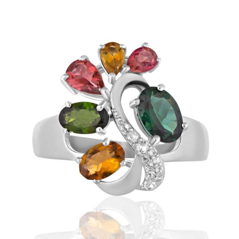 Изящен Сребърен Пръстен с Естествени Мулти Турмалини 3,02 ct.