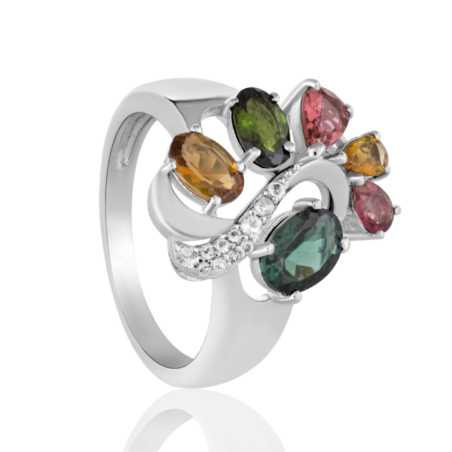 Изящен Сребърен Пръстен с Естествени Мулти Турмалини 3,02 ct.