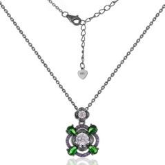 Ефектно Сребърно колие ,, Mystic Flower" с Цветни Циркони
