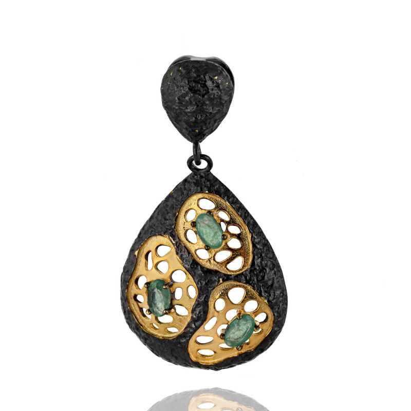 Дамска Висулка "Огнени Обятия" с Черен Родий и Естествен Изумруд 0,80 ct.