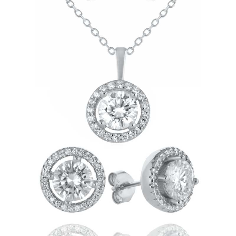 Елегантен Сребърен Комплект с Омаен Естествен Мойсанит и Циркони 3,00 ct.