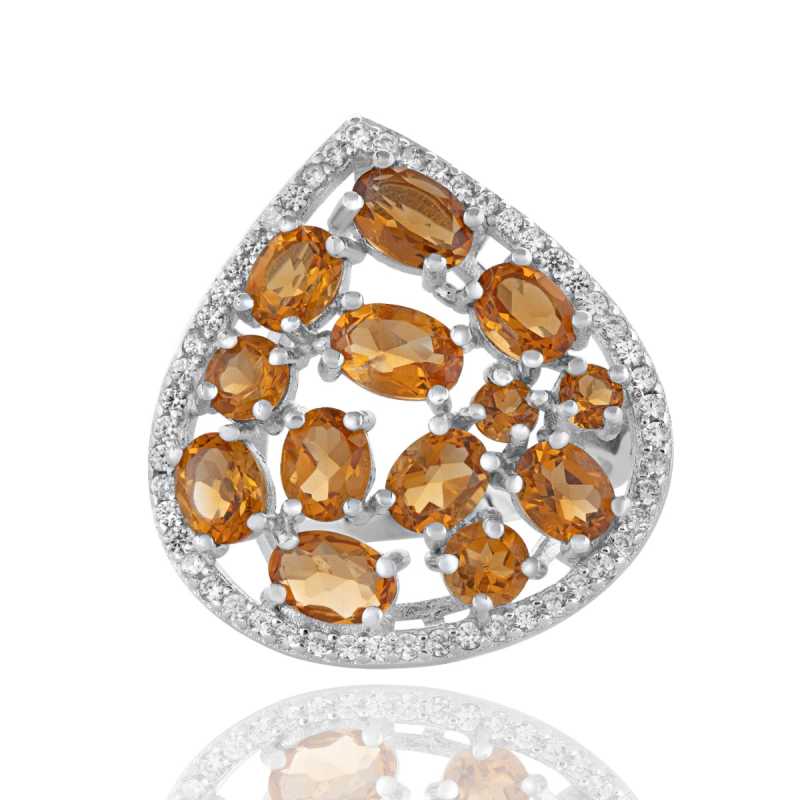 Сребърен Пръстен "Грация" с Естествен Цитрин и Циркони 3,21 ct.
