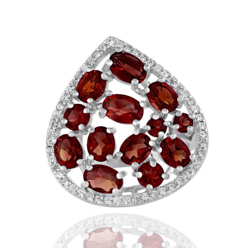 Сребърен Пръстен "Грация" с Естествен Гранат и Циркони 3,85 ct.