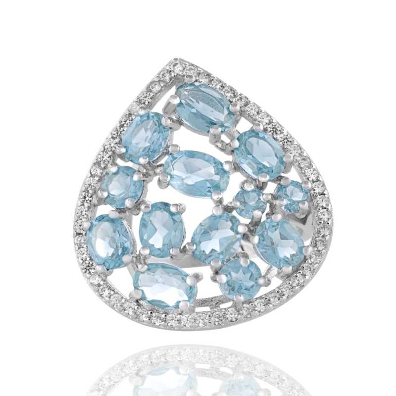 Сребърен Пръстен "Грация" с Естествен Син Топаз и Циркони 4,07 ct.