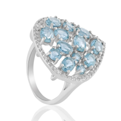 Сребърен Пръстен "Грация" с Естествен Син Топаз и Циркони 4,07 ct.
