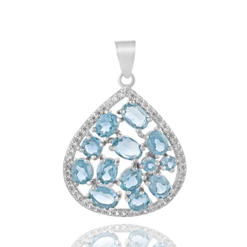 Сребърна Висулка "Грация" с Естествен Син Топаз и Циркони 4,07 ct.