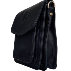Small men's bag genuine leather for belt and shoulder strap