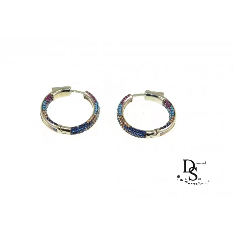 Луксозни сребърни обеци с многоцветни цирконий и камъни тюркоаз. OS0022 NEW