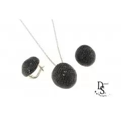Луксозен сребърен комплект обеци и колиес фини камъни черен оникс. SK0006 NEW