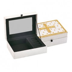 Кутия за бижута етно бяло със златно