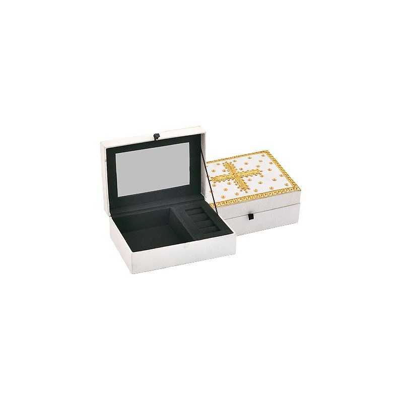 Кутия за бижута етно бяло със златно