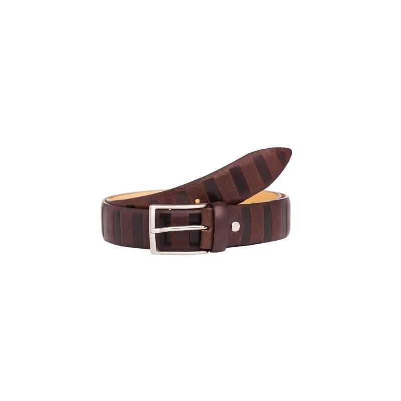 Мъжки стилен колан в кафяво с релеф - Italian belts -105 см