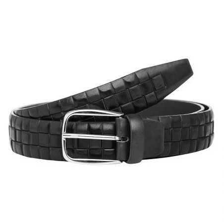 Мъжки черен колан с релеф - Italian belts -115 см