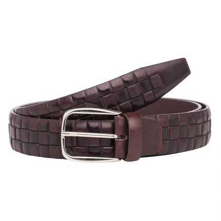 Мъжки кафяв колан с релеф - Italian belts - 115 см