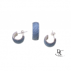 Луксозен сребърен комплект, пръстен и обеци с фини камъни тюркоаз. KSB10001 NEW