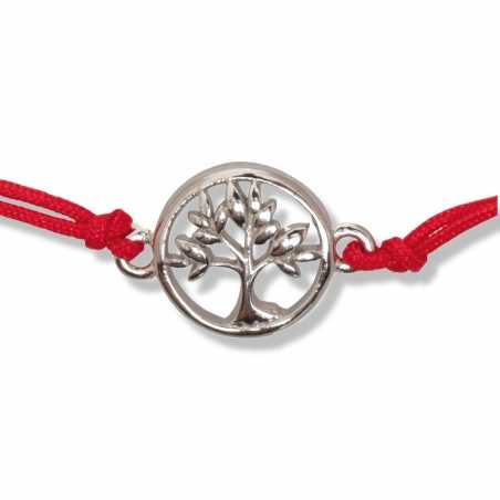 Сребърна гривна с червен конец - Дърво на живота СДТГ34