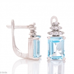 Сребърни обици Багет- Естествен Син Топаз 3,20 ct. СО310