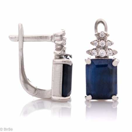 Сребърни Обеци Багет - Естествен Сапфир 3,10 ct. СО348