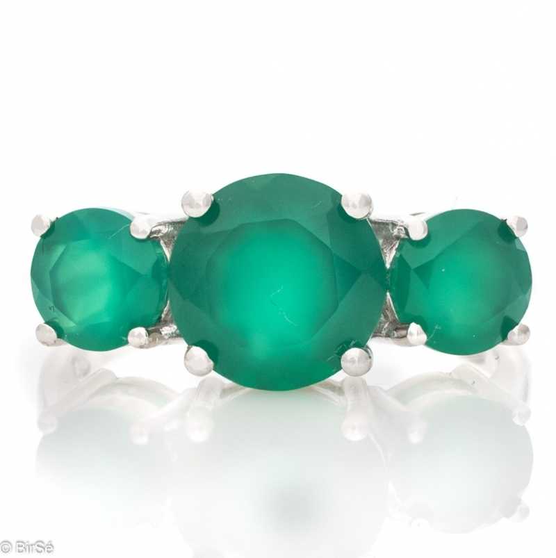 Сребърен пръстен - Естествен Зелен агат 3,50 ct. СДП320 Сребърен пръстен - Естествен Зелен агат 3,50 ct. СДП320