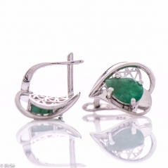Сребърни обеци - Естествен изумруд 2 10 ct.