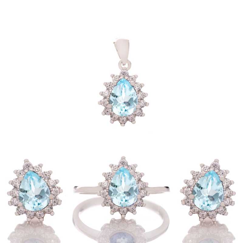 Сребърен комплект - Естествен Син Топаз Капка 4,40 ct. СКТ58 Сребърен комплект - Естествен Син Топаз Капка 4,40 ct. СКТ58