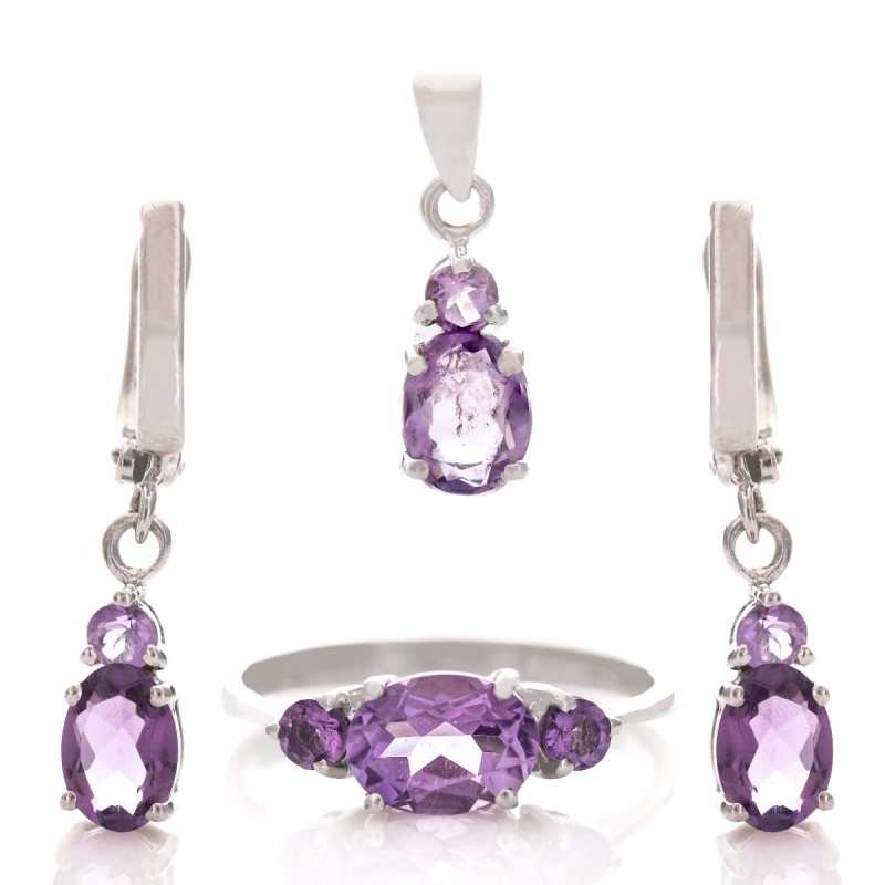 Сребърен комплект - Естествен Аметист 6,00 ct. СКТ71 Сребърен комплект - Естествен Аметист 6,00 ct. СКТ71