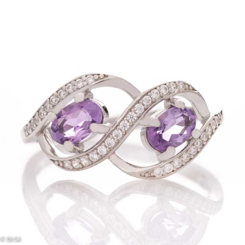 Сребърен пръстен - Естествен Аметист 0,46 ct.
