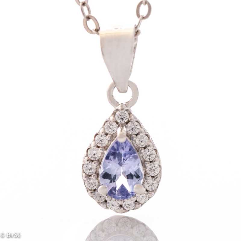 Сребърно колие - Капка Естествен Танзанит 0,45 ct.