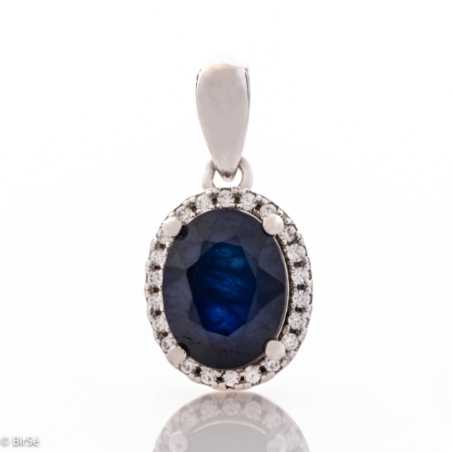 Сребърно колие - Естествен сапфир 2,20 ct