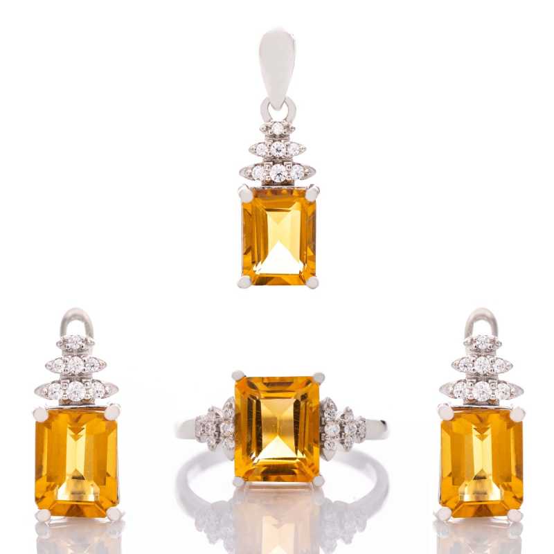 Сребърен комплект Багет- Естествен Цитрин 6,15 ct.