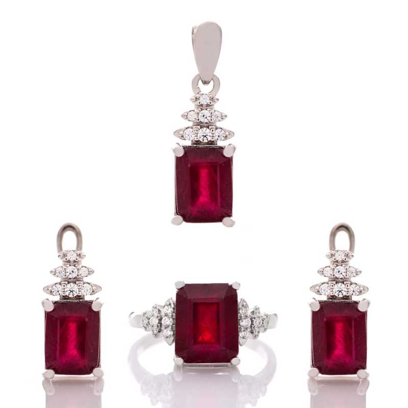Сребърен комплект Багет - Естествен Рубин 7,80 ct.