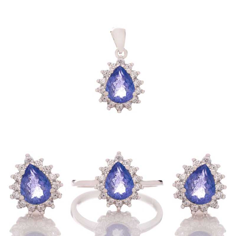 Сребърен комплект - Естествен Танзанит Капка 3,60 ct.