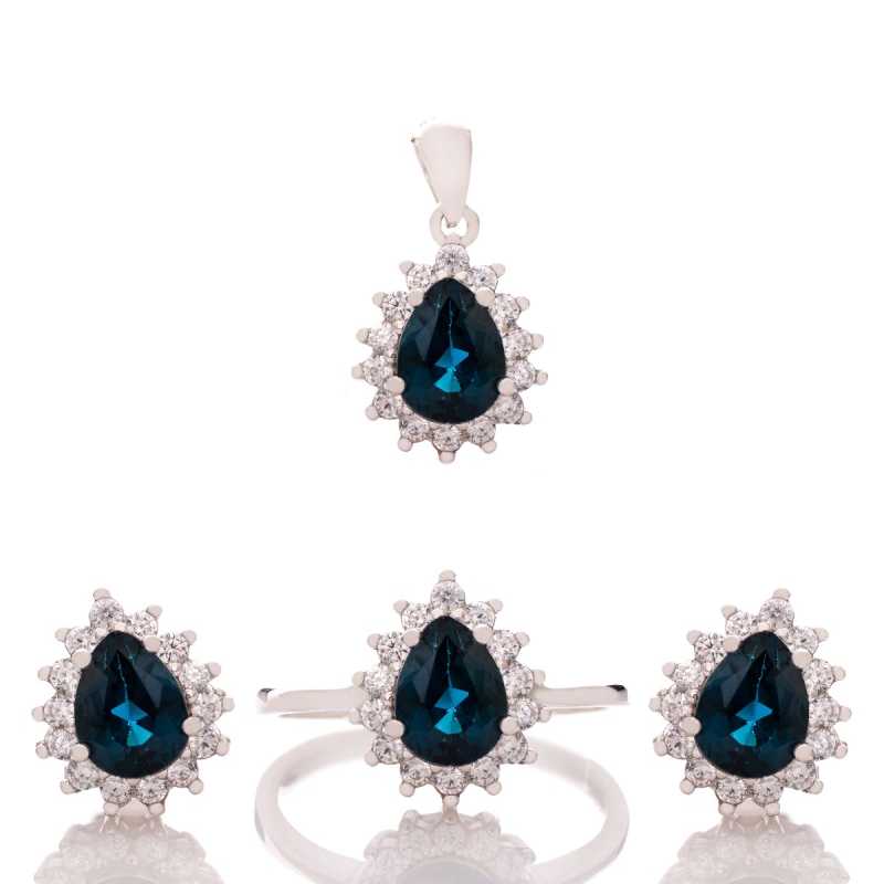 Сребърен комплект - Естествен Лондон Топаз Капка 4,40 ct.