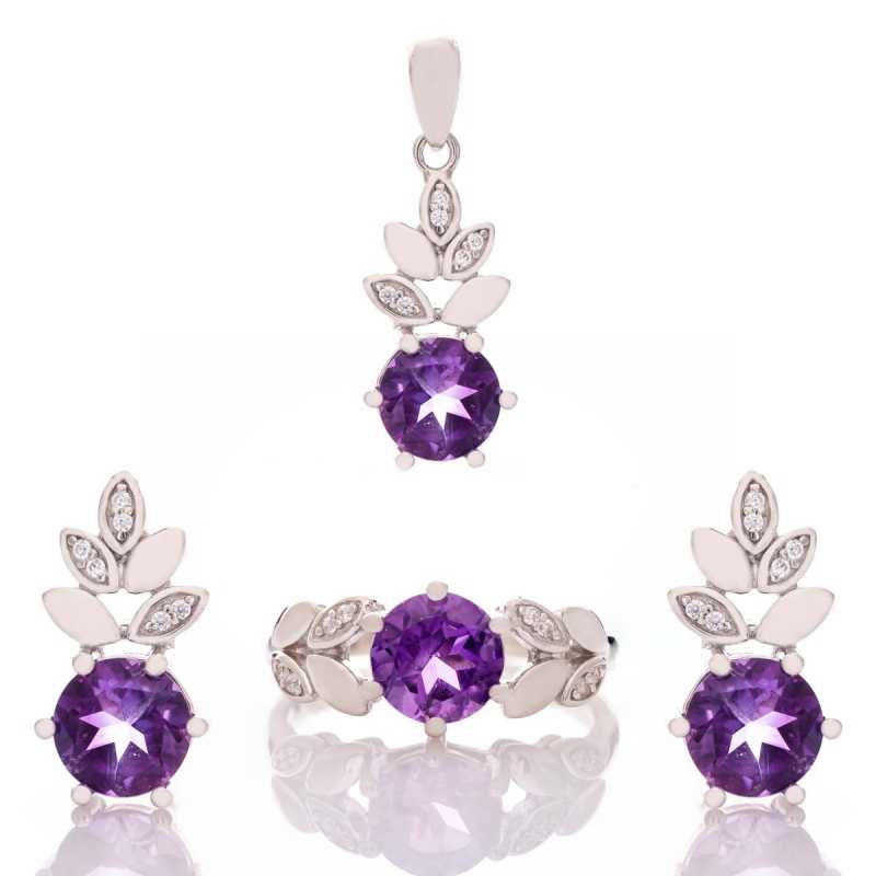 Сребърен комплект Ананас - Естествен Аметист 2,80 ct.