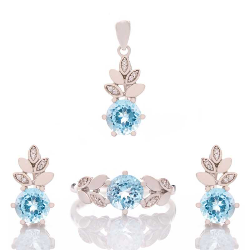 Сребърен комплект Ананас - Естествен Син Топаз 4,00 ct.