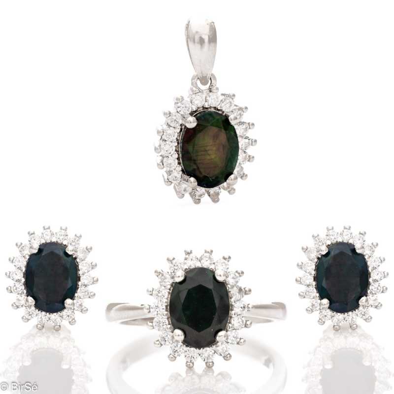 Сребърен комплект - Естествен Черен опал 3,12 ct.