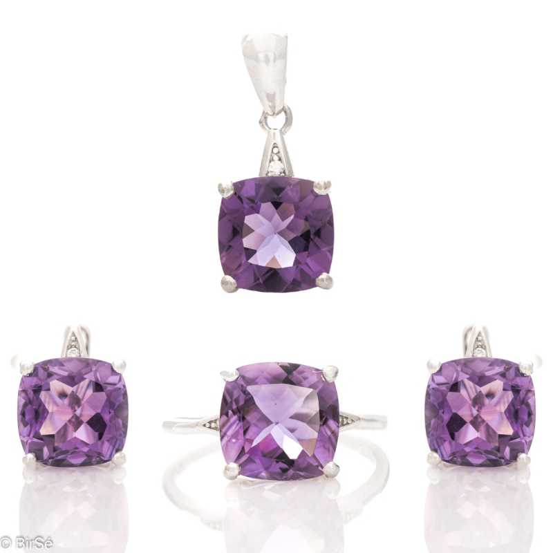 Сребърен комплект - Естествен Аметист 13,20 ct.