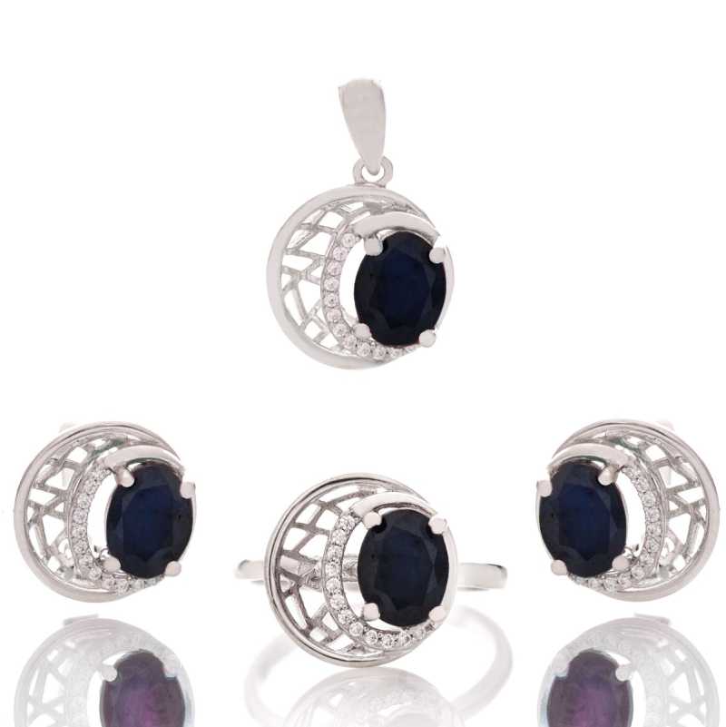 Сребърен комплект - Естествен Сапфир 6,20 ct.
