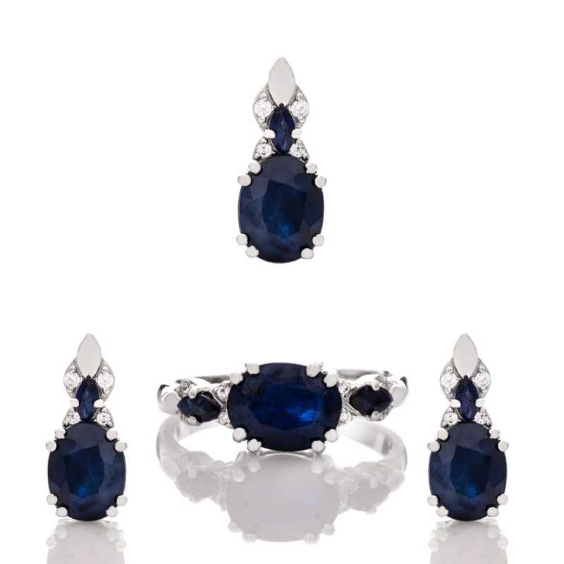 Сребърен комплект - Естествен Сапфир 9,45 ct.