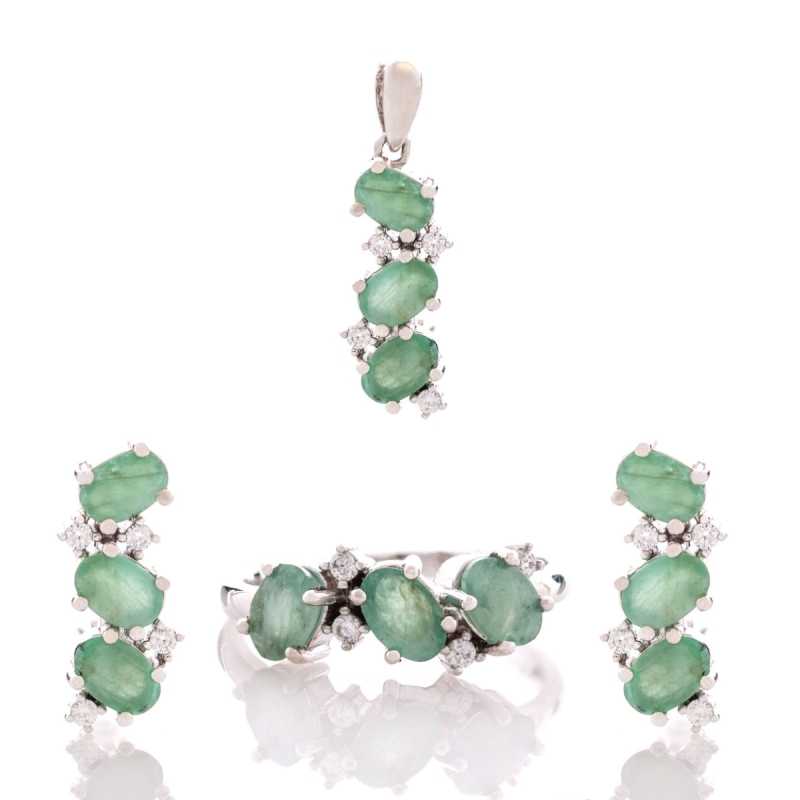 Сребърен комплект - Естествен Изумруд 6,24 ct.