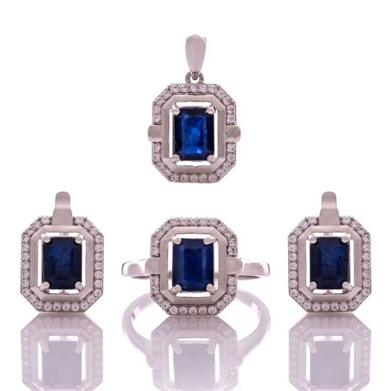 Сребърен комплект - Естествен Сапфир 6,20 ct.