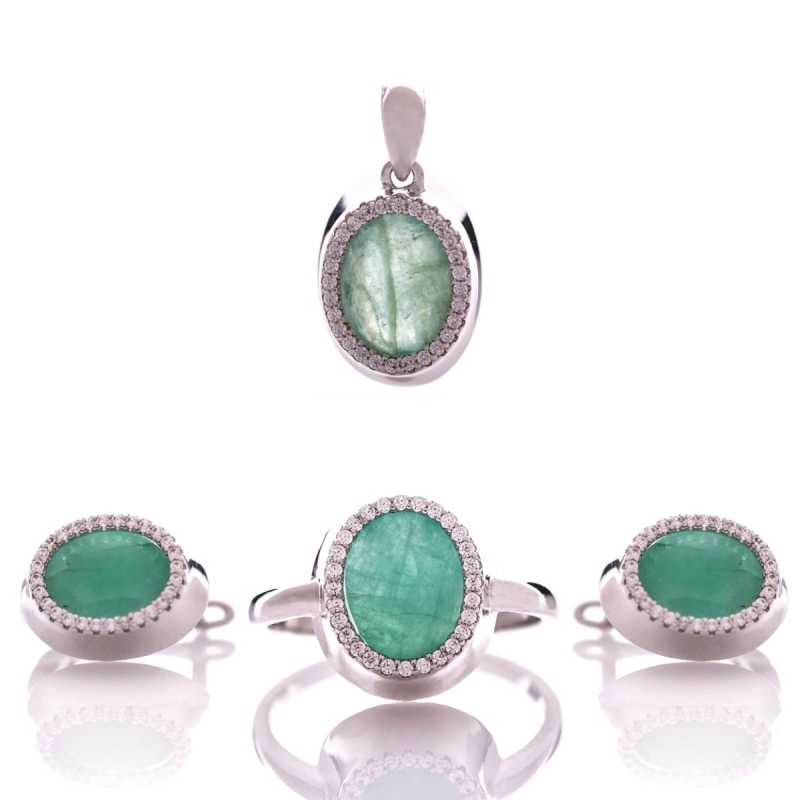 Сребърен комплект - Естествен Изумруд 10,40 ct.