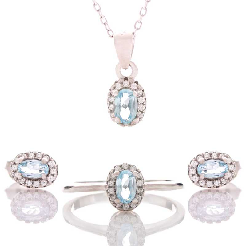Сребърен комплект - Естествен Син Топаз и Циркони 1,12 ct.